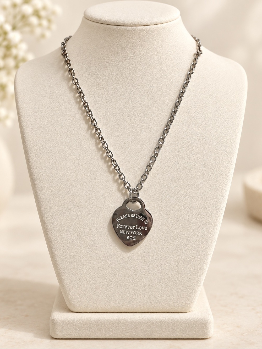 Forever love Silver Heart Pendant Necklace steel 316L